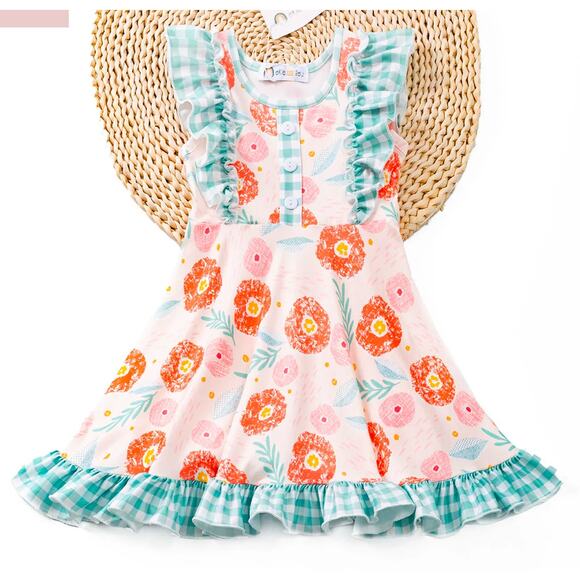 Toddler Girls 2T( S) Okie & Lou Orange Green Floral Plaid Sleeveless Dress - Picture 8 of 11